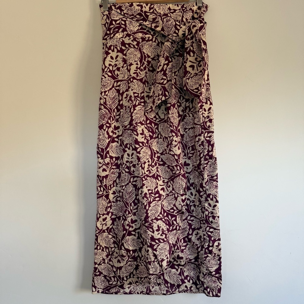Vanessa Bruno Nesly Floral Wrap Skirt Plum White Cotton Midi Skirt Large EU 40 - Picture 2 of 6